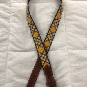 Men’s Tartan golf belt Sz 36 gold blue and white leather and brass buckle